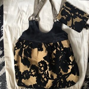 Elegant Black and Tan Floral Tote Bag